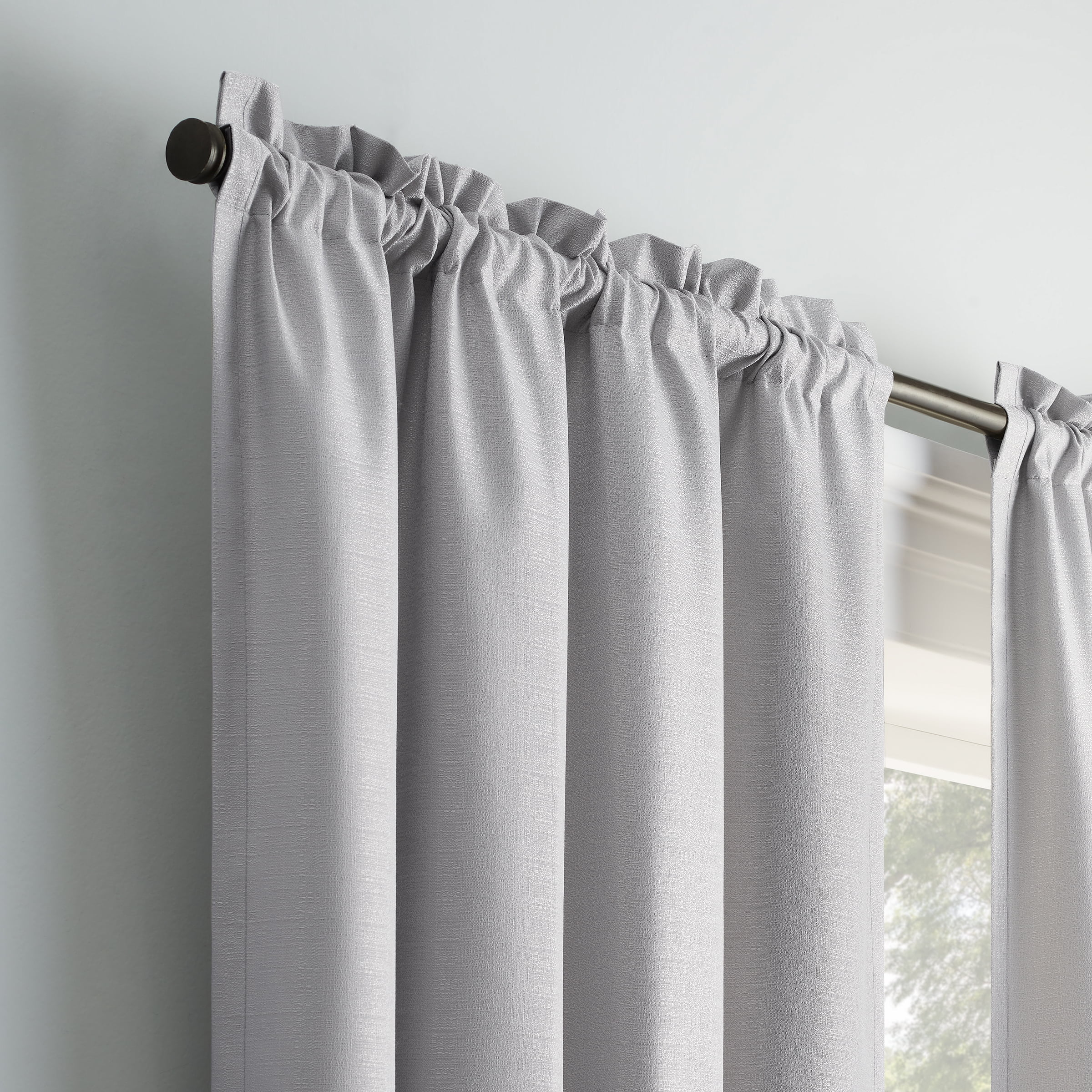 (2 pack) Eclipse Samara Solid Blackout Curtains, Single Curtain Panel, 84 Inch Long Blackout Curtains, 42" W x 84" L, Light Gray