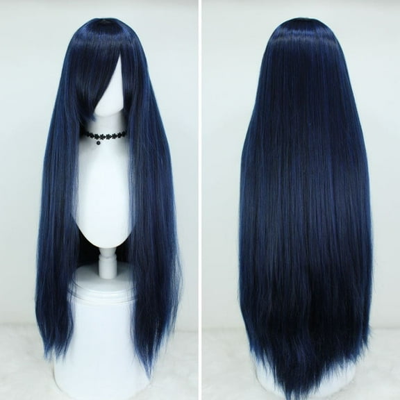 XmhyTop Women's 39" Long Straight Wig, Anime Fashion Style for Cosplay, Black Blue