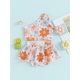 thumbnail image 4 of CIYCuIT Toddler Baby Girls 2Pcs Bikini Swimsuit Flower Print One Shoulder Sleeveless Tops + Swim Shorts 6M 12M 18M 24M 3T 4T Kids Cute Summer Bathing Suit Beach Wear, 4 of 8