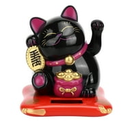 Lucky Cat Solar Powered Cute Decorative Wealth Welcoming Waving Fortune Cat for Home Office Restaurant Black JIXINGYUAN