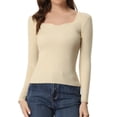 thumbnail image 1 of Suéter con Cuello en Forma de Corazón para Mujer Suéter de Manga Larga con Corte Entallado Jersay para Mujer Beige M, 1 of 6