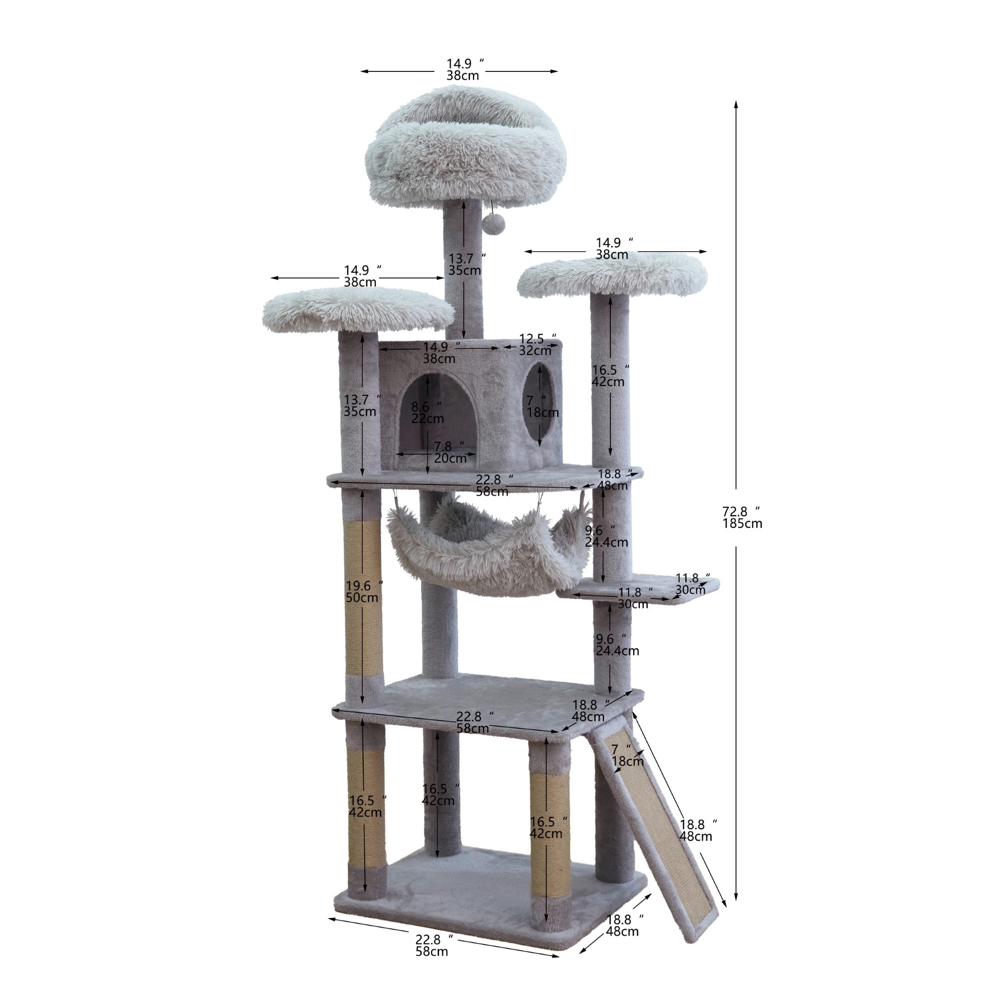 Vibrant Life Large 8-Level 73" Cat Tree with Condo, Hammock and Scratching Posts, Light Gray