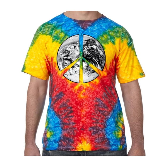 Peace Earth Sign Psychedelic Tie Dye Tee Shirt - Woodstock, Medium