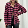 thumbnail image 2 of ZQGJB Womens Fashion Flannel Buffalo Plaid Shirt Button Down Long Sleeve Casual Loose Lightweight Lapel Collared Shacket Jackets Coats Hot Pink XXL, 2 of 6