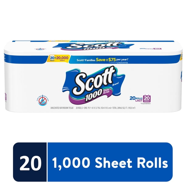 Scott 1000 Sheets per Roll Toilet Paper, 20 Rolls