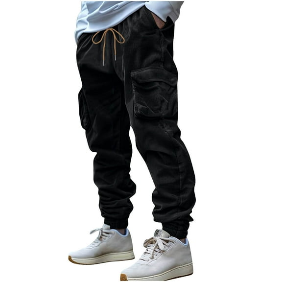Lorytime Men's Cargo Pants with Pockets Wid Waisted Elastic Waist Joggers Soild Full Length Sports Pants Outfits