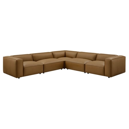 5 pcs Modular Sofa, Brown, Faux Leather, Living Room Lounge Cafe Lobby Hospitality Restaurant, Modern Contemporary, HB37670