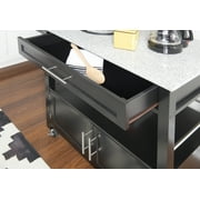 Linon Cameron Wood Granite Top Rolling Kitchen Cart Ample Storage in Black