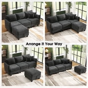 BedLuxury 84” Modular Sectional Sofa with Moveable Storage Ottoman, Cloud Couch Seats 4, Modern Living Room Furniture, Chenille Black