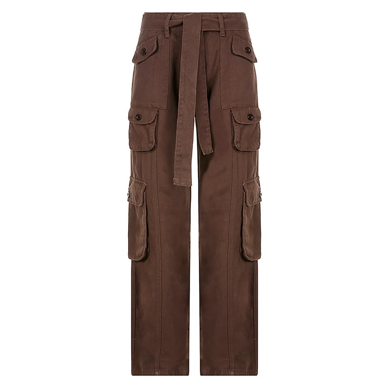 Weekeep Vintage Brown Leather Pants Grunge 2000s Low Rise Pockets Patchwork  Baggy PU Cargo Pants Women y2k Streetwear Trousers - AliExpress
