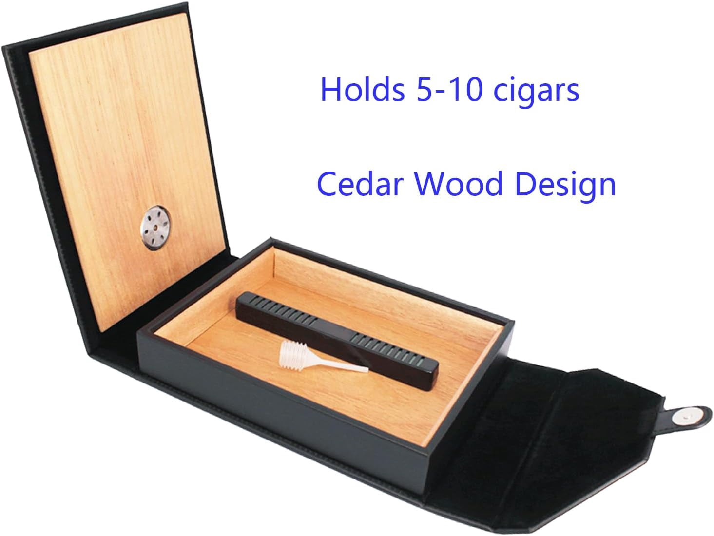 Elegant 5-10 Capacity Brown Leather Cedar Wood Lined Portable Travel Cigar Humidor Case with Humidifier