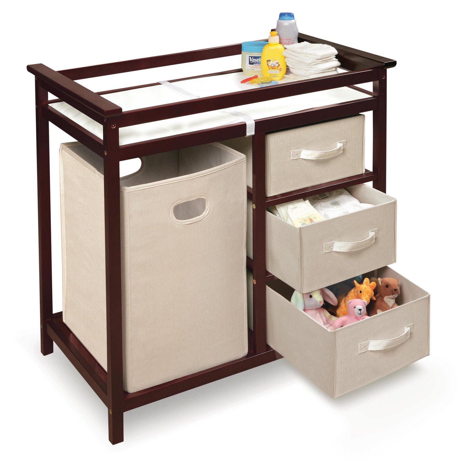 Badger Basket Modern Baby Changing Table with Hamper and 3 Baskets, White, Includes Pad - image 5 of 6