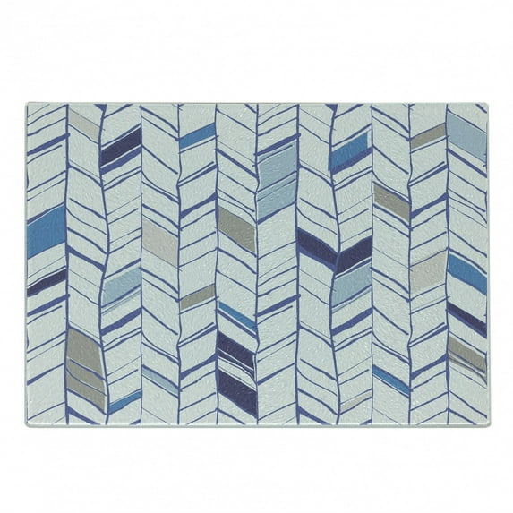 Chevron Cutting Board, Tribal Zigzag Lines Pattern in Various Shades Geometric Sketch, Decorative Tempered Glass Cutting and Serving Board, Small Size, Violet Blue White, by Ambesonne