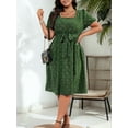 thumbnail image 6 of Women'S Plus Size Elegant Retro Polka Dot Waist Tie Square Neck Swing Dress Green XXXL, 6 of 7