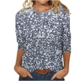 thumbnail image 1 of Besolor 3/4 Manches Chemises pour Femmes 2024 Mode Scintillante Tops pour Femmes Col Rond Casual Sortir Tunique Tee Tops Gris 2, 1 of 5