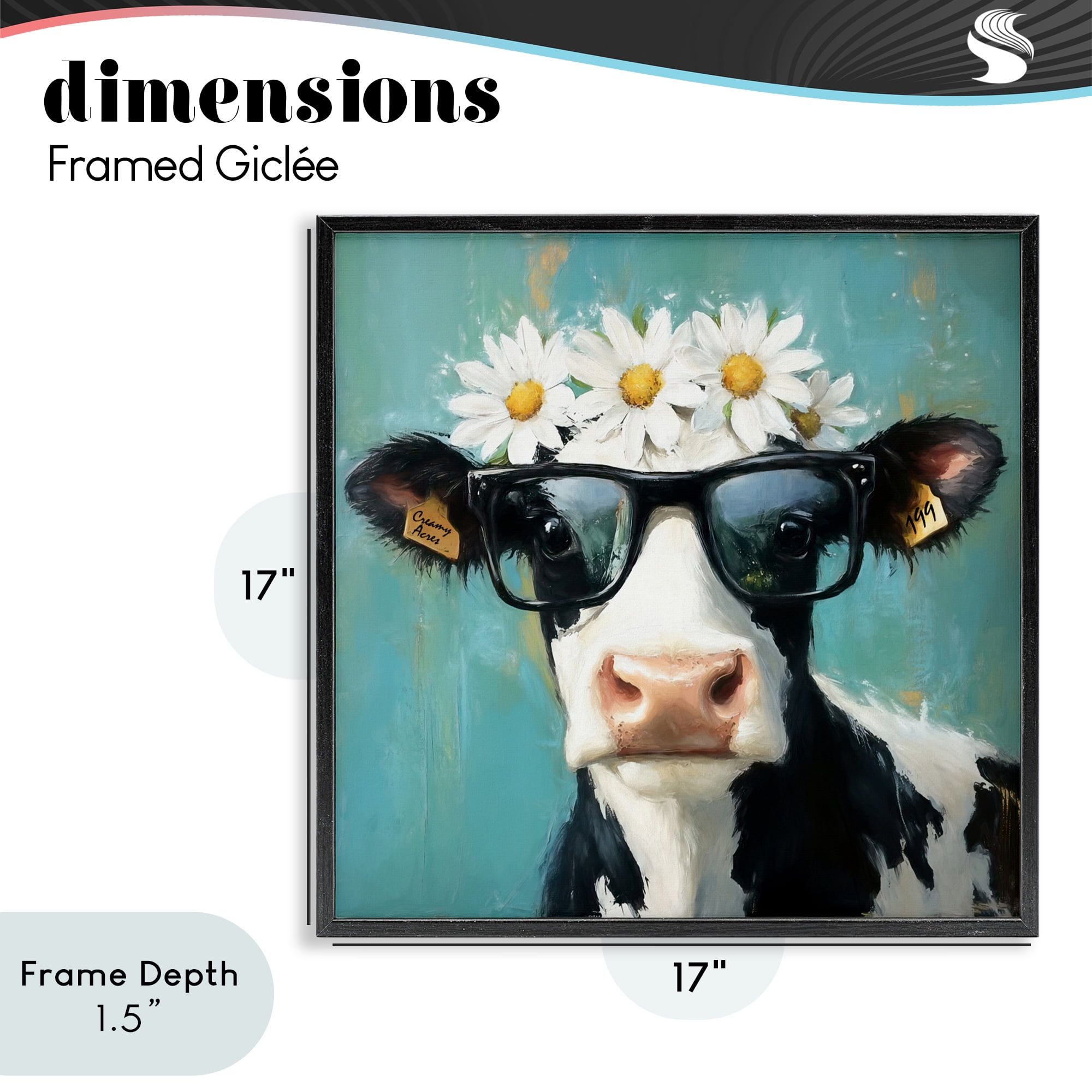 Stupell Industries Nerdy Nessie Cow Black Framed Giclee Art, design by Tina LeCour