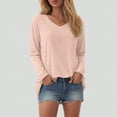 thumbnail image 2 of Godom V Neck T Shirts for Women Long Sleeve Tops Solid Color Tee Casual Shirts, 2 of 7