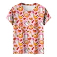 thumbnail image 5 of Women's Fall Pumpkin Coffee Cup Print T-Shirts Casual Short Sleeve Tops Autumn Graphic Tees Crewneck Holiday Shirts Comfortable Thanksgiving Blouse, 5 of 8