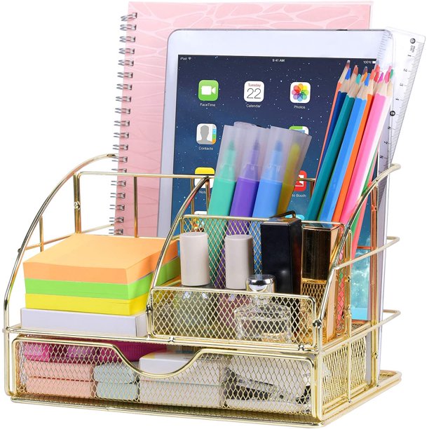 ONAVIA Mesh Office Desk Organizer with Drawer,Office Supply Caddy
