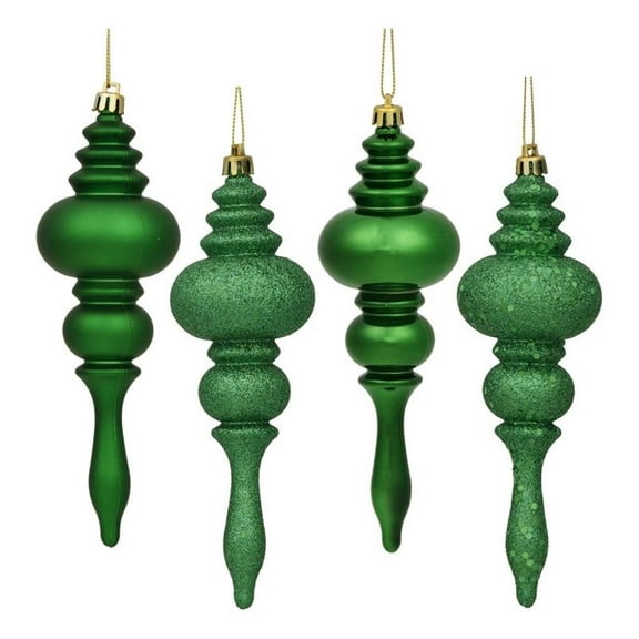 Pemberly Row 7" Plastic 4-Finish Finial Ornaments in Green (Set of 8)