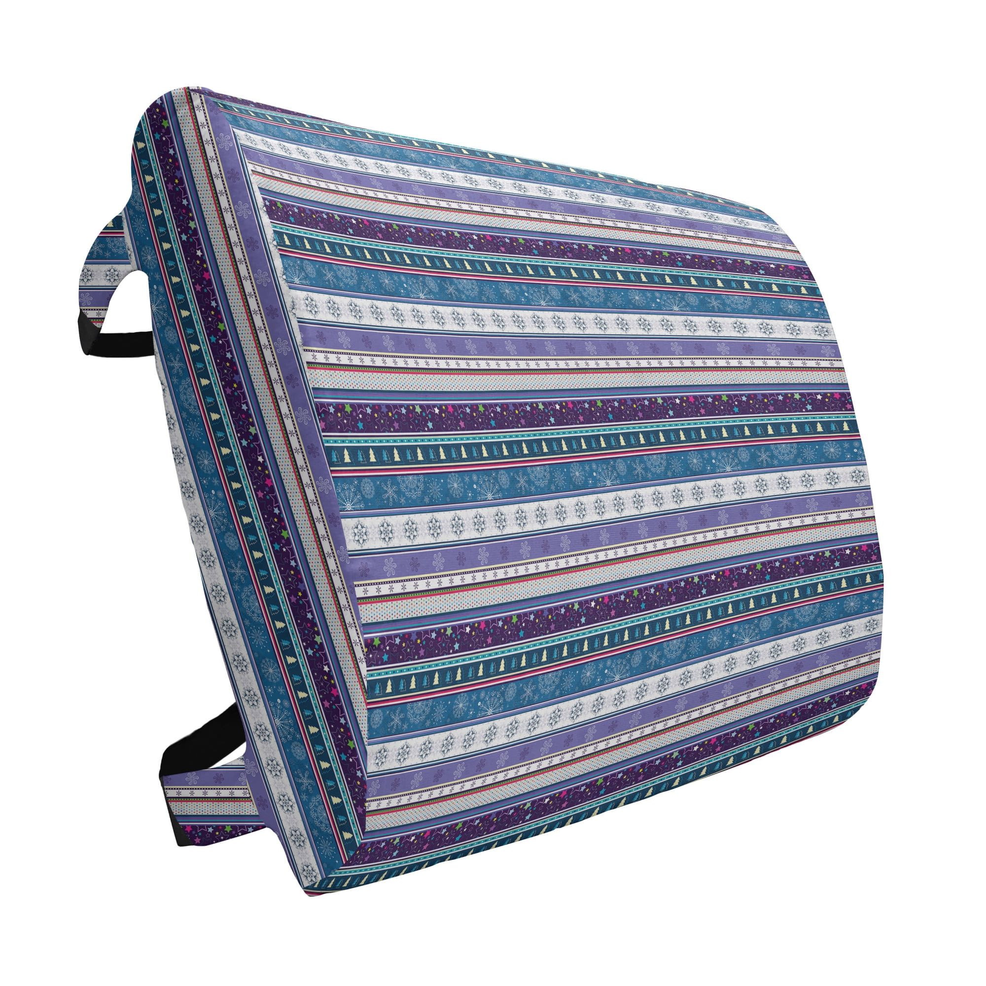 Striped Lumbar Pillow, Horizontal Mixed Christmas Elements Design with Dots Snowflakes Stars Retro Image, Soft Back Cushion Office Chairs with Adjustable Straps, 14' x 13', Multicolor, by Ambesonne