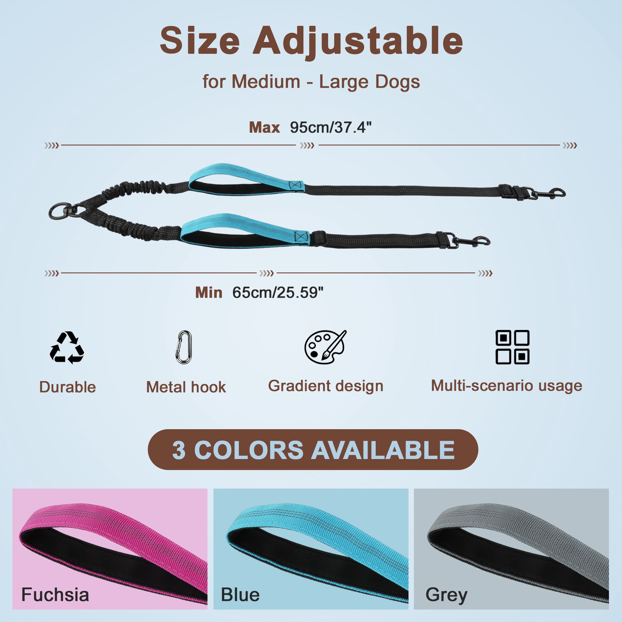 Unique Bargains Adjustable Dog Leash No Tangle Dual Leash for Two Dogs Sky Blue