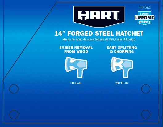 HART 14-inch Forged Steel Hatchet with Face Cutouts, New Condition