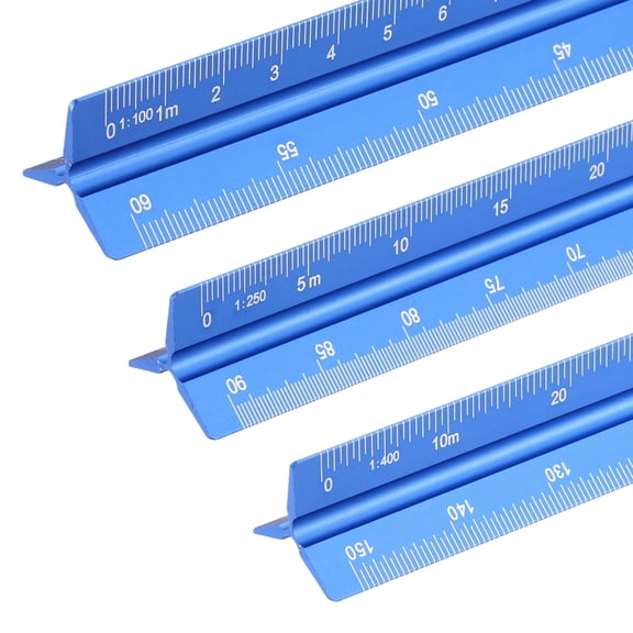 Uxcell Metric Engineer Scale Ruler, (13 Inch, Blue) Architectural Large Scale Ruler Aluminum Triangular Civil Drafting Tool for Architect Blueprint Engineering Office Supplies