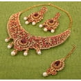 thumbnail image 2 of Sunsoul by Touchstone Indian Bollywood Desire Charming Studded Diamond Look Fine Filigree Yellow Red Rhinestones Heavy Bridal jewelry Hasli Necklace Set In Antique Gold Tone For Women, 2 of 7