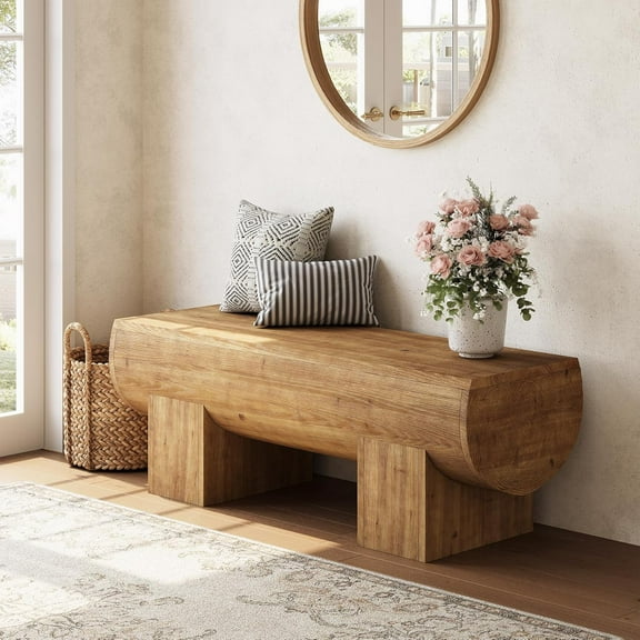 Tribesigns Solid Wood Entryway Bench, 47" End of Bed Bench, Farmhouse Indoor Entry Bench Seat for Bedroom, Brown