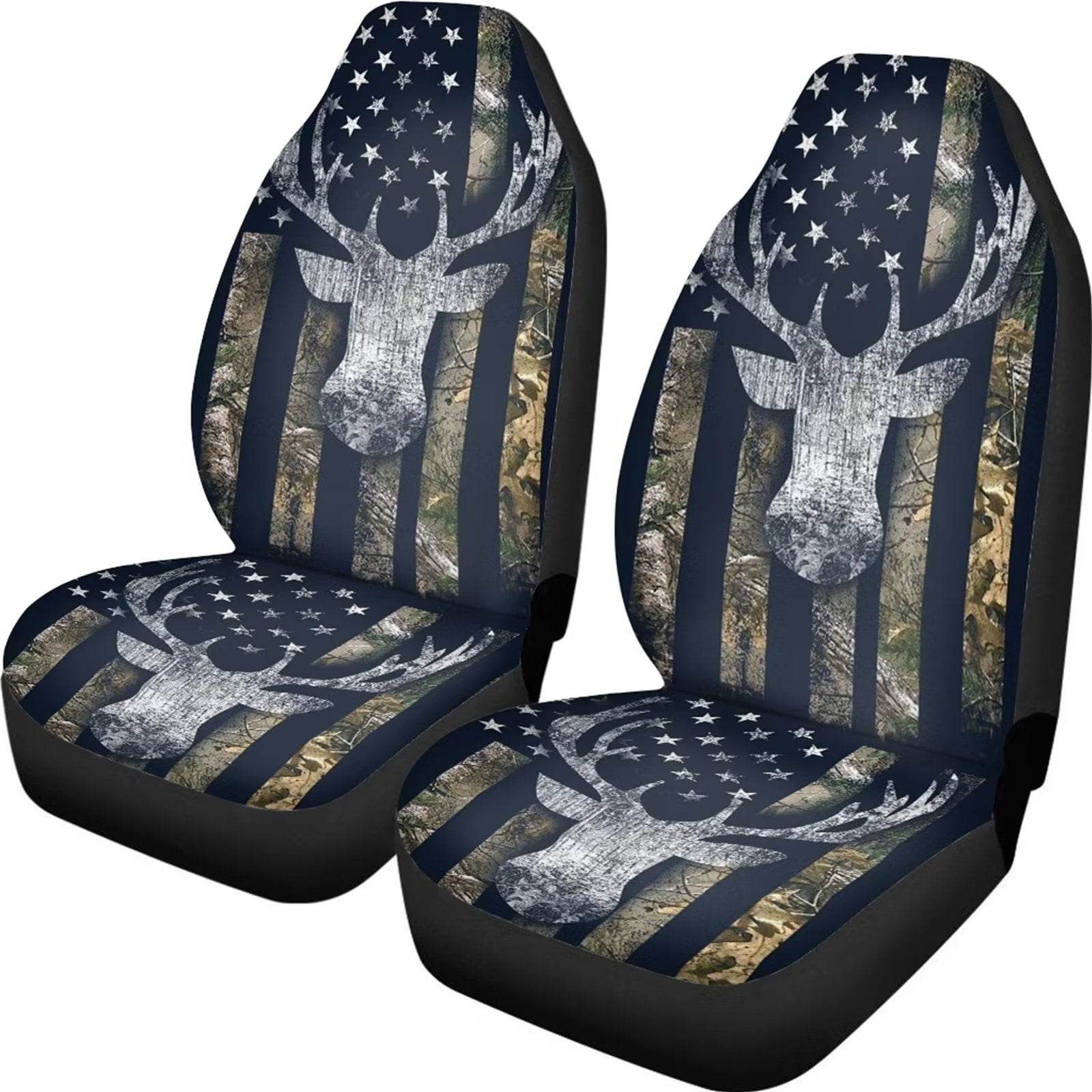 Pzuqiu Camo Seat Covers for Truck Full Set 11 Pcs Deer Car Accessories for  Women Steering Wheel Cover American Flag Keychain Girly Seat Covers for