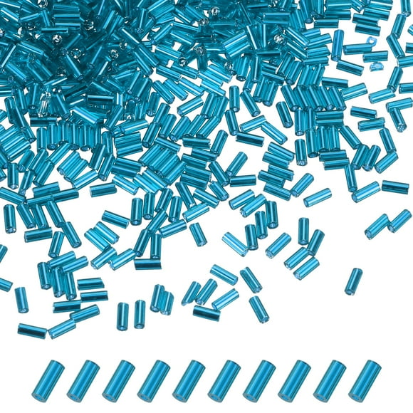 Uxcell 1800-Pack Cuentas Bugle, Cuentas de Vidrio de Tubo de Bordado de 2x4mm para Manualidades DIY/Pulseras/Collares Azul Cielo
