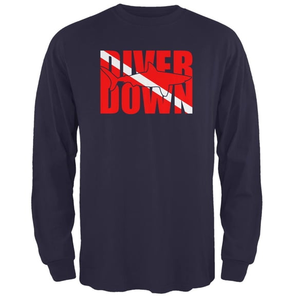 Diver Down Megalodon Shark Mens Long Sleeve T Shirt