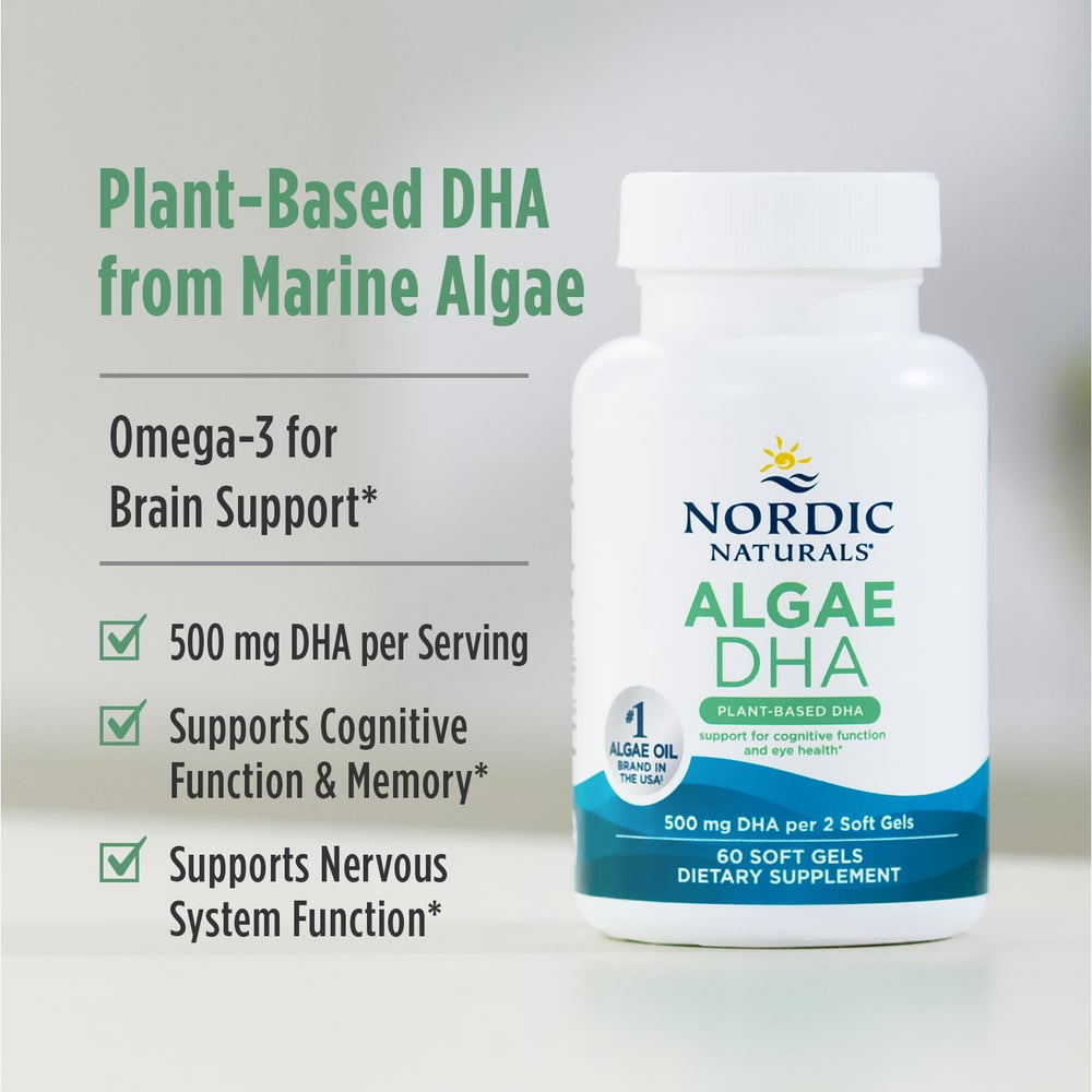 Nordic Naturals Algae DHA Softgels, 500 Mg, Certified Vegan Algae Oil 60 Ct
