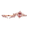 thumbnail image 2 of Vintage Pink Sapphire Engagement Ring Set in 14k Rose Gold Vermeil - Delicate Celestial Moon Ring Set For Wife, 2 of 2