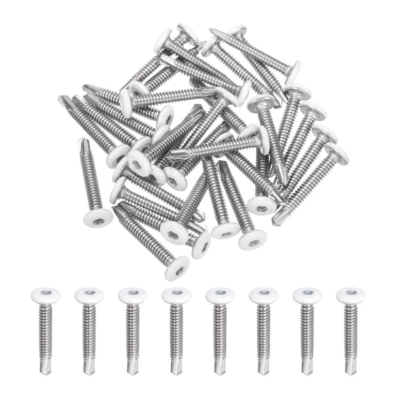 Uxcell 30Pcs M5x35mm White Hex Washer Head Self Tapping Screws for Metal, Silver