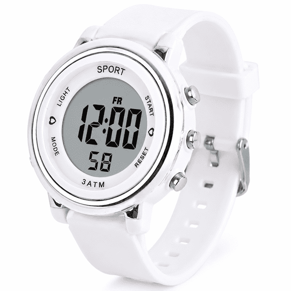 Kids Digital Watch for Girls - 30M Waterproof Sport Watch with 7-Color Night Light, Stopwatch & Alarm, White Wristwatch for Kids Ages 3-12