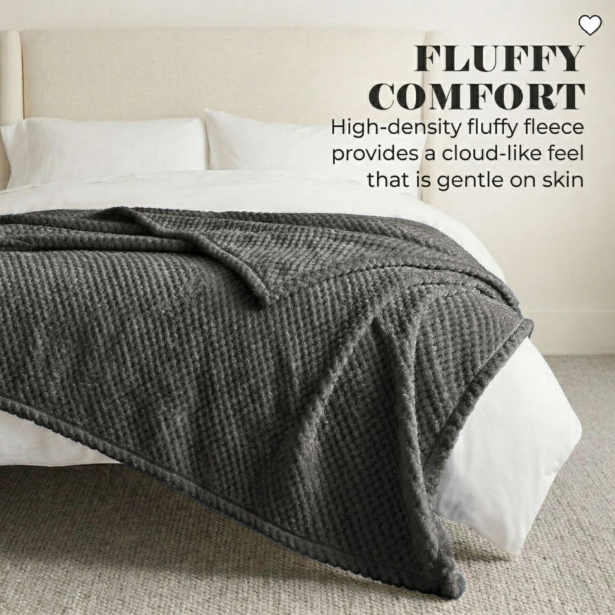 Superior Lily Pebbled Fluffy Fleece Blanket, Twin XL Size, Charcoal