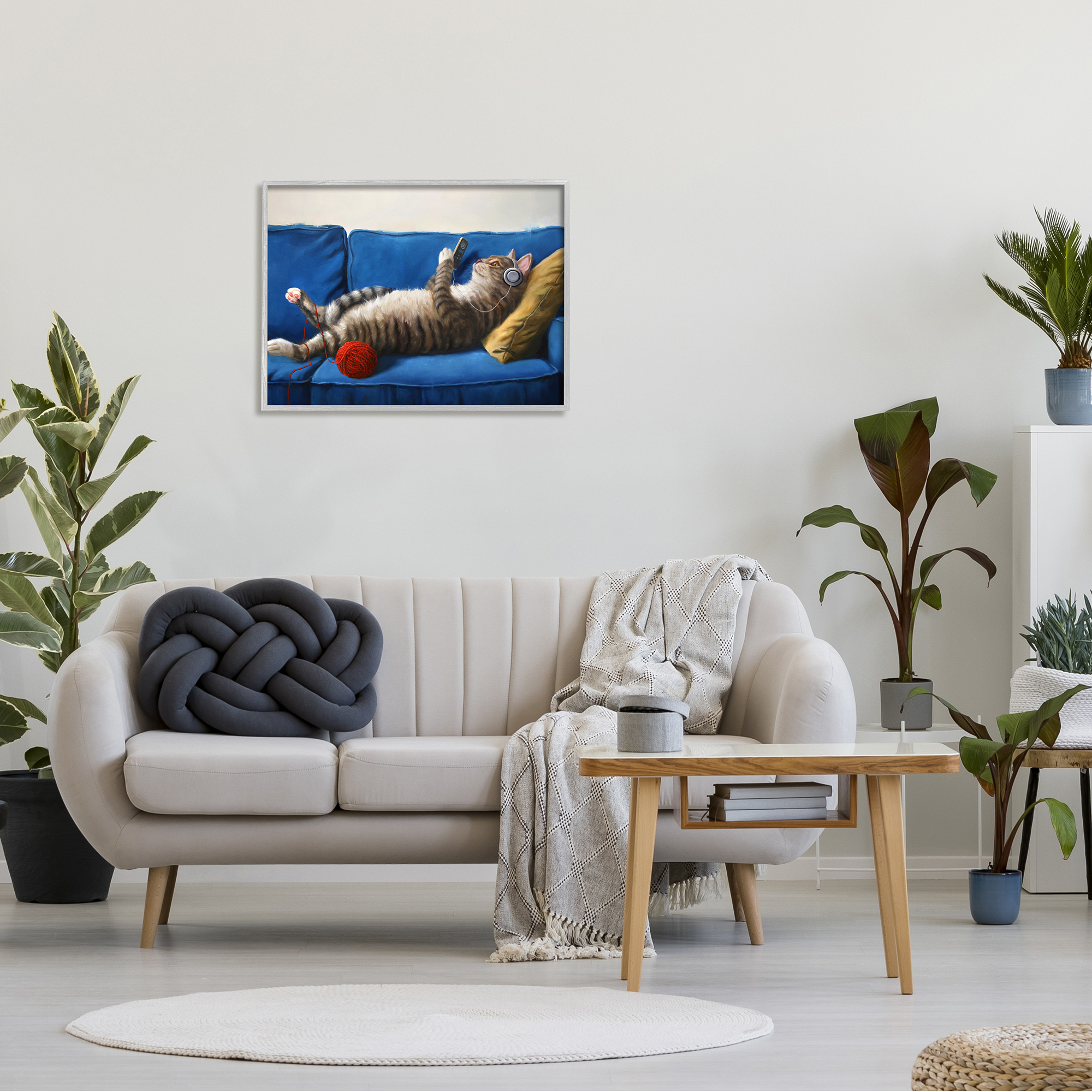 Stupell Industries Cat Couch Relaxing Red Yarn Ball Pet Portrait, 30 x 24,Design by Lucia Hefferenan