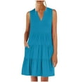 thumbnail image 2 of Liquidation d'Été! Robes d'Été Décontractées Mini Cagogo pour Femmes Rondes, Évasées, Évasées, à Volants, Mignonnes, pour Vacances, Sans Manches, Col en V, Boho, avec Poches, pour Fête à la Plage, 2 of 9