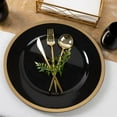 thumbnail image 2 of (28 PACK) EcoQuality 13" inch Round Black Plastic Charger Plates with Gold Rim - China Like Party Plates, Heavy Duty Large Disposable Dinner Plates, Reusable Salad Plate, Wedding, Catering, Events, 2 of 3