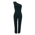 thumbnail image 4 of Sakmal Green Jumpsuits for Women Dressy Sleeveless Elegant Wedding Overalls Straight Leg One Shoulder Sequin Long Boat Neck Pants, 4 of 4