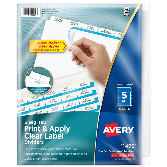 Tab Dividers Avery 5 Big Tab para encuadernación de 3 anillas, 5 juegos