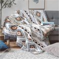 thumbnail image 1 of (Geometric Patterns, 130x180cm) Sofa Blanket with Pompom, Couch Throws, Knitted Blanket, Aztec Ethnic Style Blanket, for Home, Office, Travel, Camping, 1 of 5