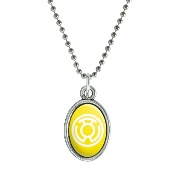 Green Lantern Blackest Night Sinestro Corps Yellow Lantern Logo Antiqued Oval Charm Pendant with Chain