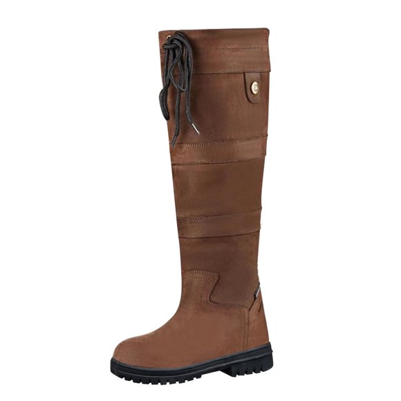 NOKIO Bottes de Travail en Cuir pour Femmes Hauteur Genou Vintage à Talon Bloc Épais Antidérapantes Bottes de Moto pour l'Hiver Neige