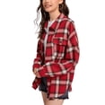 thumbnail image 3 of Seyurigaoka Women Juniors Shacket, Adults Plaid Turn-Down Collar Long Sleeve Tops Blouse, 3 of 5