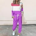 thumbnail image 2 of YUGYXL Women's 2 Piece Outfit Colorblock Lightweight Long Sleeve Tee Top and Jogger Pants Sets Casual Sweatsuit Tracksuit Purple XXXL, 2 of 5