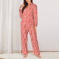 thumbnail image 2 of Lsque Red Pretty Flowers Pattern Long Sleeve Pajama Set for Women - Soft 2-Piece Sleepwear and Loungewear Set with Pockets, Comfy Nightwear-Large, 2 of 7