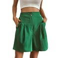 thumbnail image 3 of Baqcunre Shorts For Women,Ladies Summer Color Casual Loose High Waist Button Wide Leg Shorts,Womens Fashion,Wide Leg Pants Woman,Pants For Women,Womens Clothes,Green,S, 3 of 3